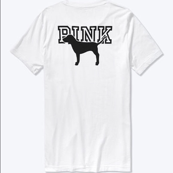Victoria’s Secret PINK Short Sleeve Campus Tee White w Black Dog Logo Medium NEW - Picture 3 of 3